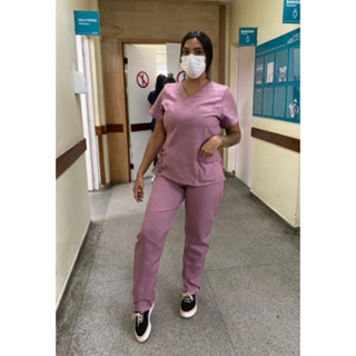 Conjunto Pijama Cirúrgico com Bordado Acinturado em Oxford Varias Cores Tamanhos Sob Medida em Oferta na Shopee