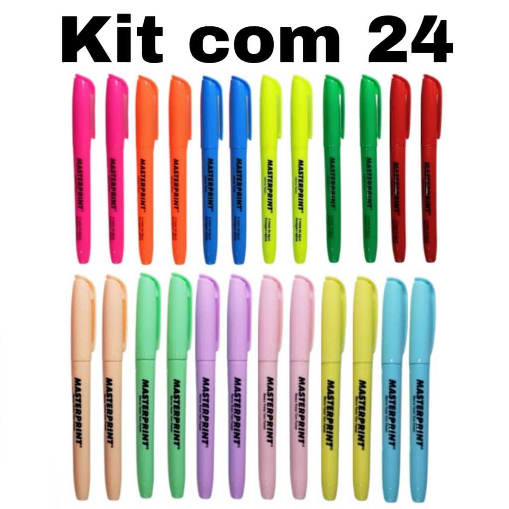 Kit 24 Marca Texto (12 Neon + 12 pastel) Masterprint