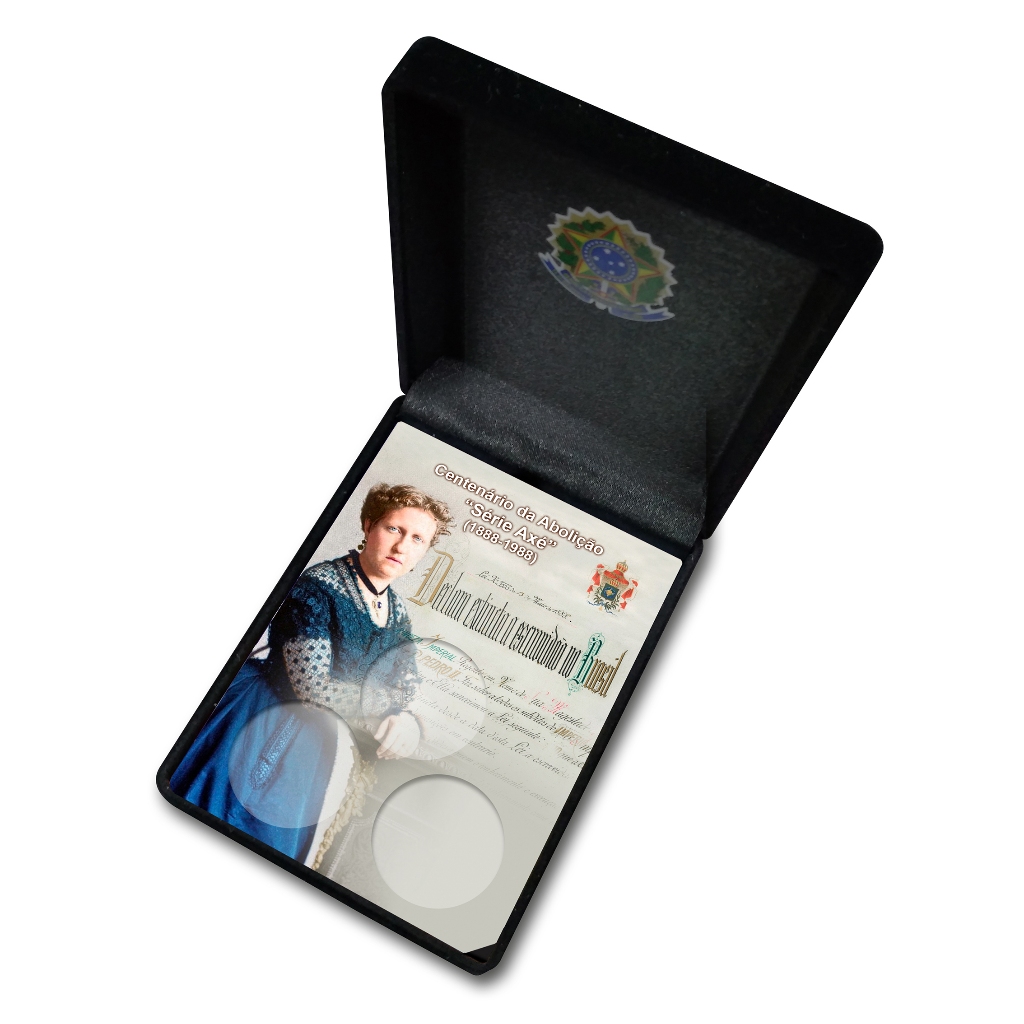 Estojo Luxo para Moedas do Cruzado Série Trio Axé 1988 Centenário da Abolição da Escravatura