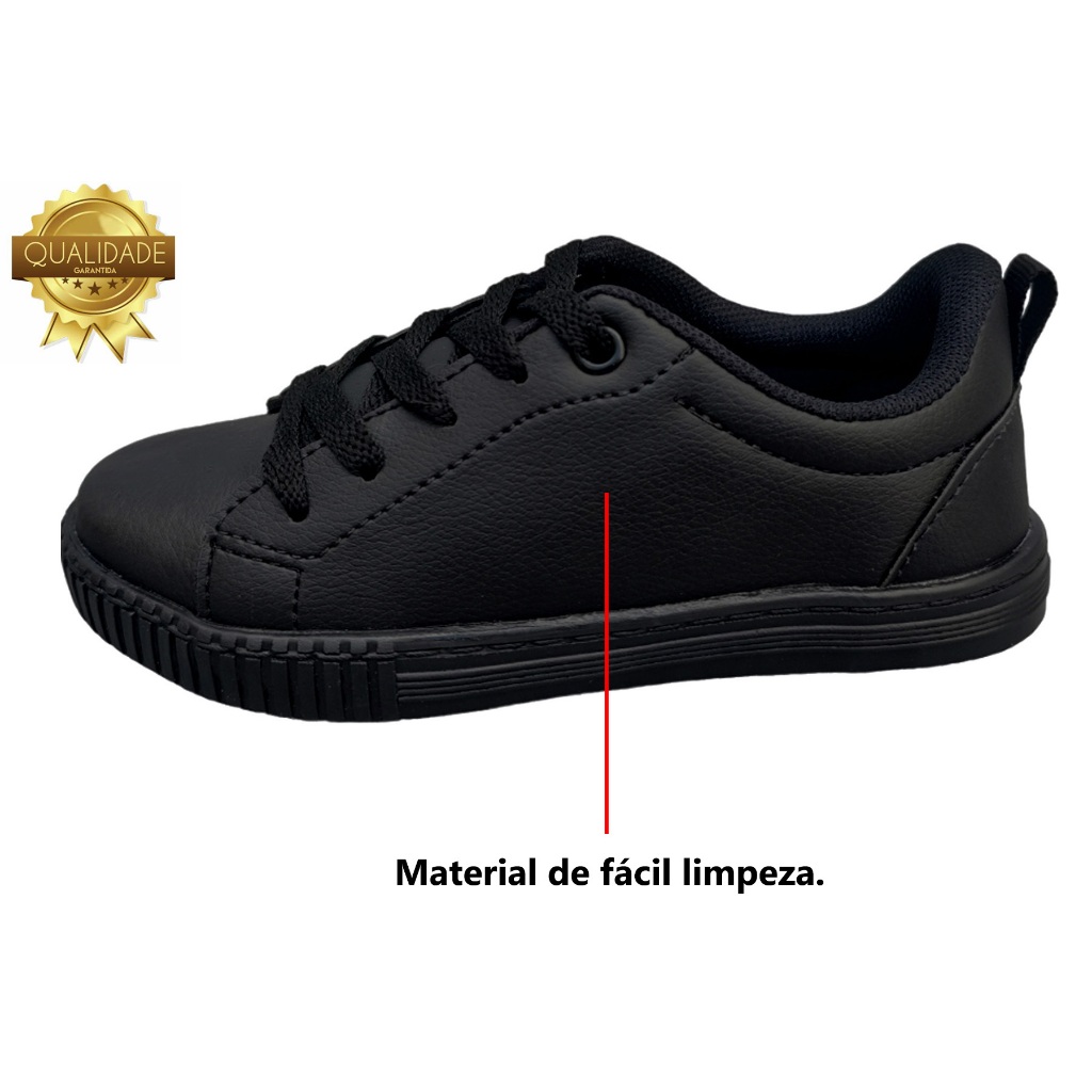 Detalhes do Tênis Infantil Preto Escolar Confortável Menino Menina SKCR Original Infanto Juvenil
