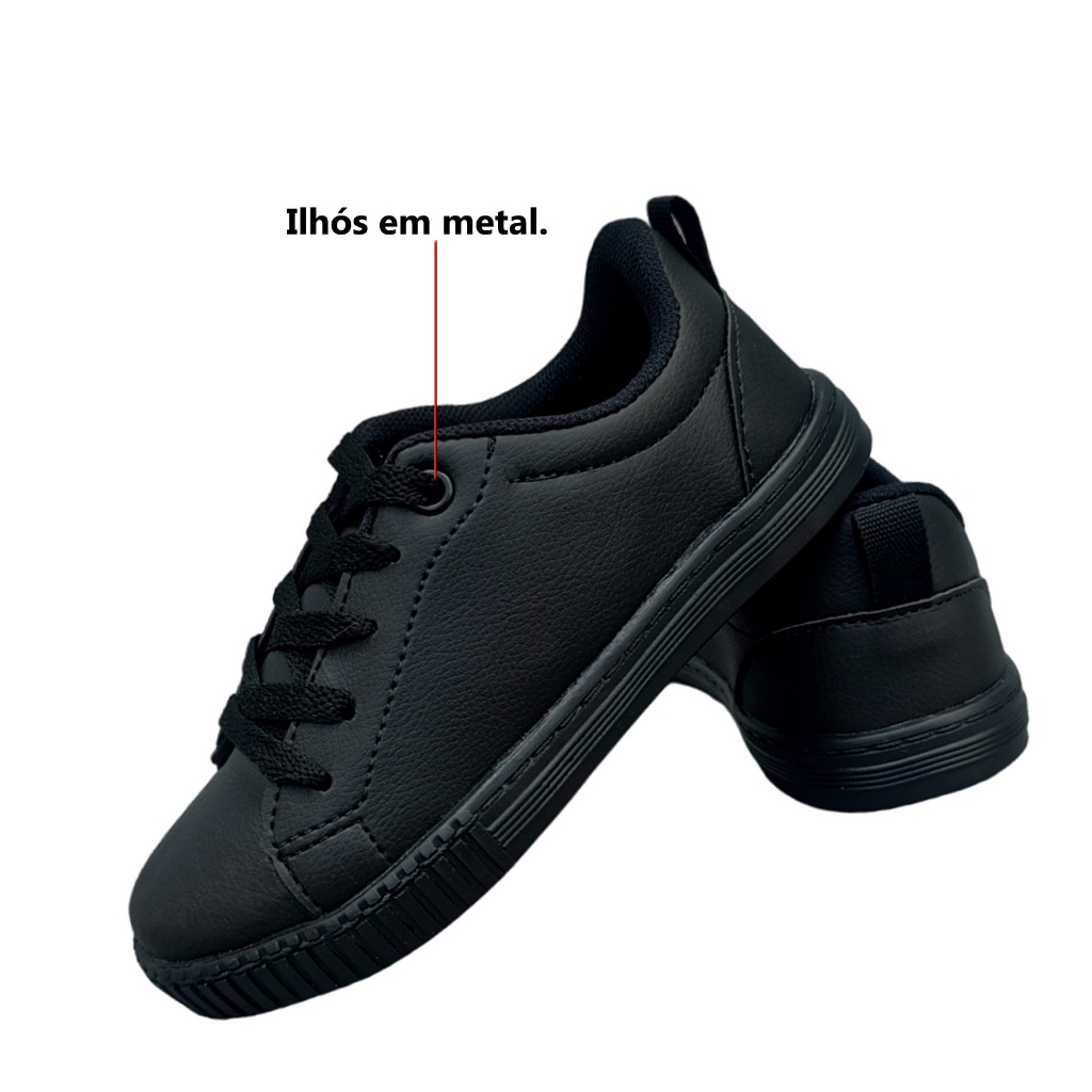 Tênis Infantil Preto Escolar Confortável Menino Menina SKCR Original Infanto Juvenil