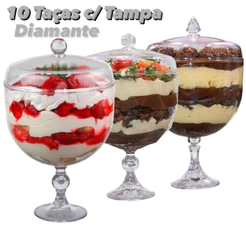 10 TAÇAS DE ACRÍLICO AMERICANA DIAMANTE 1.250ML COM TAMPA – TAÇA TRANSPARENTE BLUESTAR (CHOCO)
