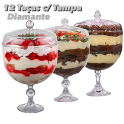 12 TAÇAS ACRÍLICO AMERICANA DIAMANTE 1.250ML COM TAMPA – TAÇA TRANSPARENTE BLUESTAR P/ DOCES (CHOCO)