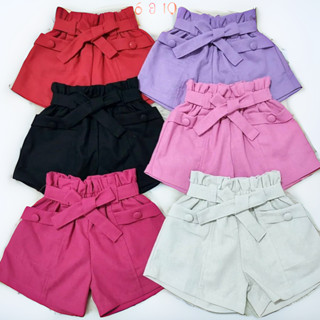 Shorts Infantil Menina Linho Elastano e Amarração na Cintura Primavera Verão