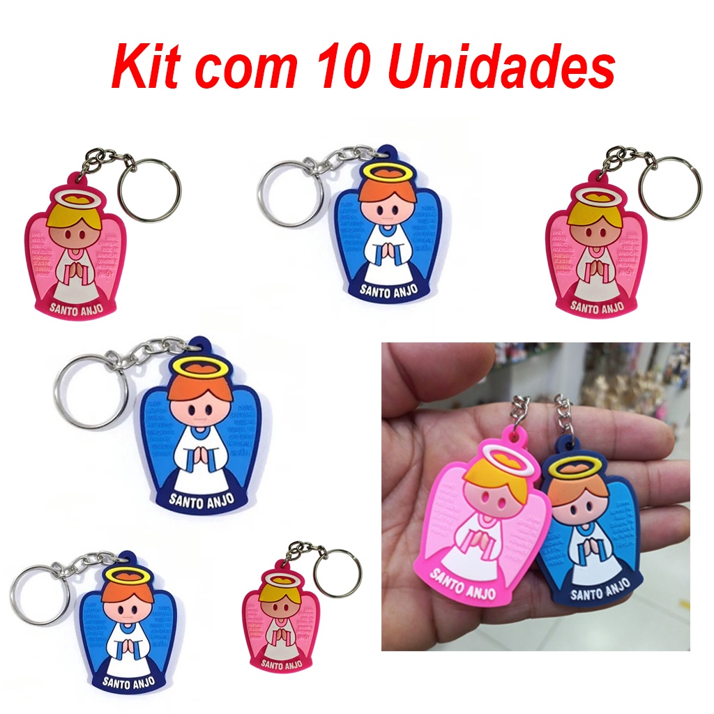Chaveiros Borracha Anjo Da Guarda Azul  Rosa Kit 10 Unidades