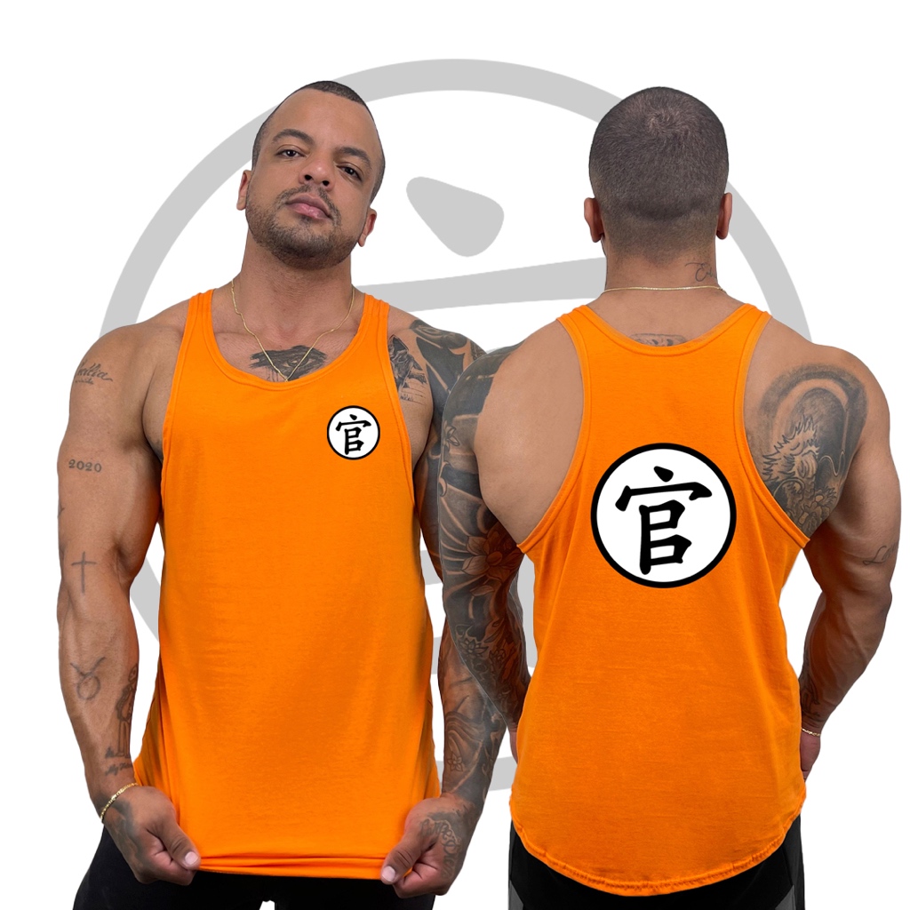 Regata Cavada Masculina em Algodão Anime Kanji Bombey Logo Frontal e Costas