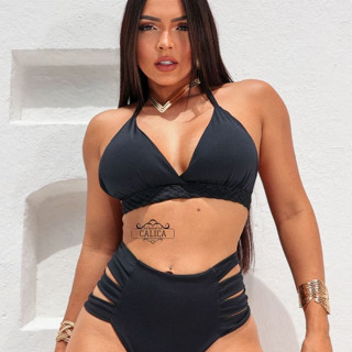 Biquíni Cintura Alta Com Bojo Hot Pants Moda Praia Luxo Semi Fio 4 Faixas