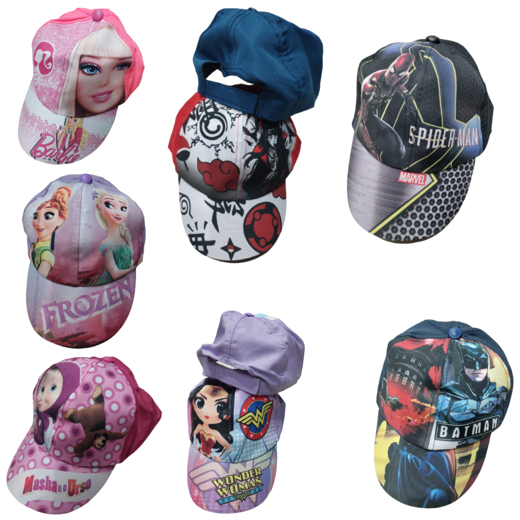 Boné 10 Peças Desenho Bone Metade Silk Infantil Criança Personagem Chapeu Bombeta Bune Atacado