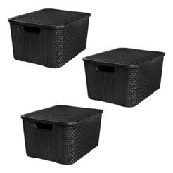 Kit C/3 Cesto - Caixa Organizadora Rattan 15 Litros - Preto