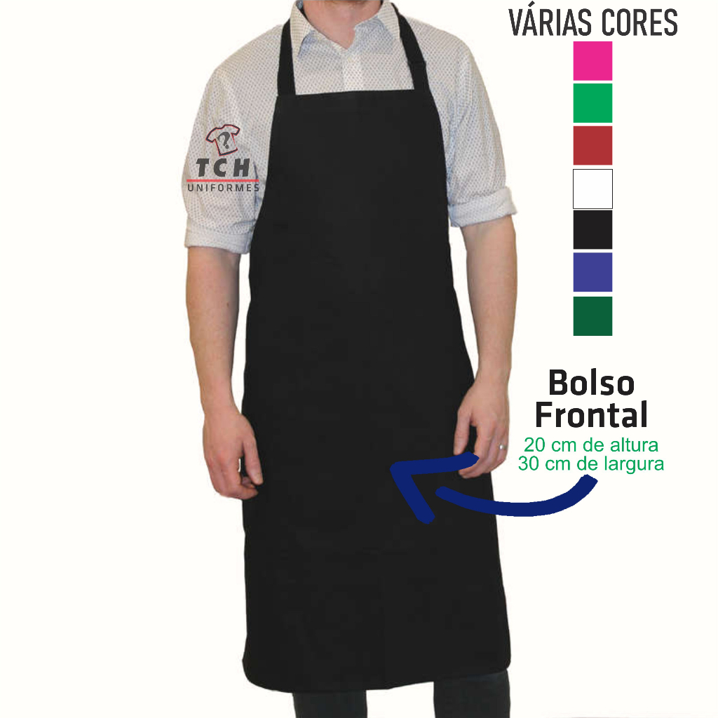 Avental de Cozinha e Churrasqueiro c/ Bolso Grande Tecido Oxford Cores Variadas