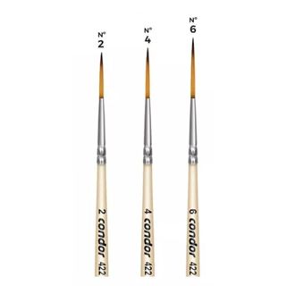 Kit com 3 Pincel Condor Konex Liner Sintetico 422 - 2, 4 e 6