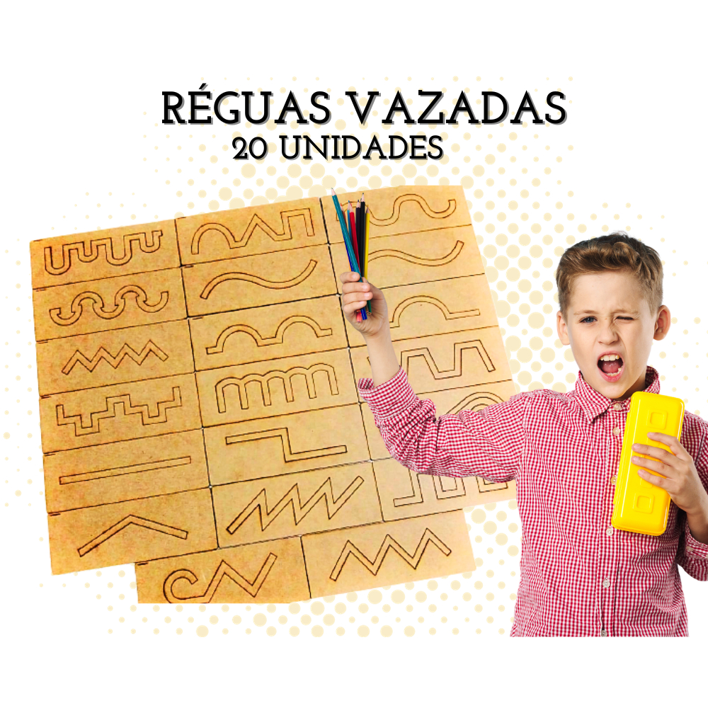 Kit 20 réguas vazadas Jogo Pedagógico Brinquedos Educativos Sensorial Autismo