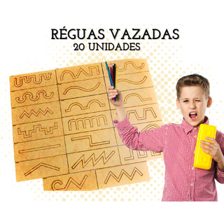 Kit 20 réguas vazadas Jogo Pedagógico Brinquedos Educativos Sensorial Autismo