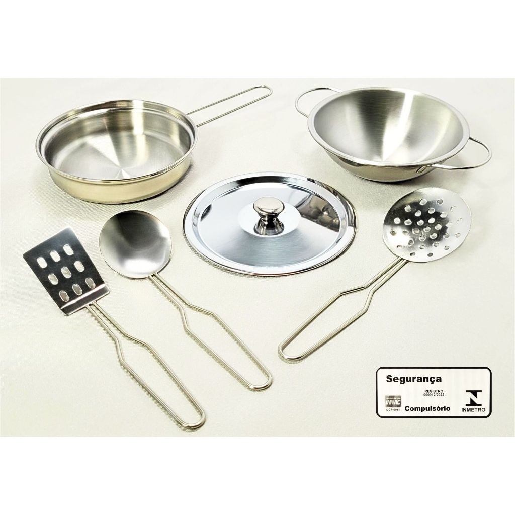 Kit Cozinha Inox Tacho Braskit Brinquedo Infantil com Panelinha e Acessorios
