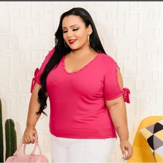 Blusa Gola V e Manga de Amarrar Plus Size confortável 2022