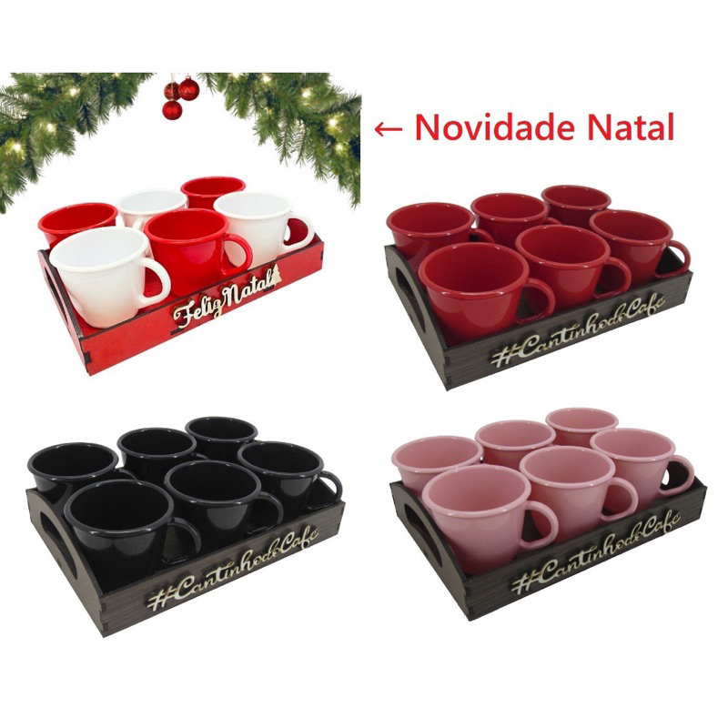 Kit Bandeja C/ 6 Xícaras Escolha a Cor Cantinho do Café, Chá