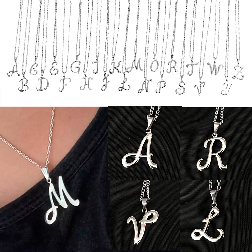 Colar Feminino Corrente De Letras Cordão em Aço Inox prata prateado Letra Inicial Alfabeto 60cm 70cm em Oferta na Shopee