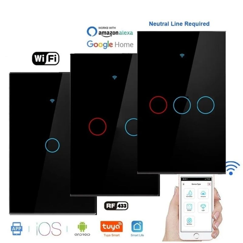 Alexa, interruptor lâmpada inteligente wifi touch screen Tuya smart life