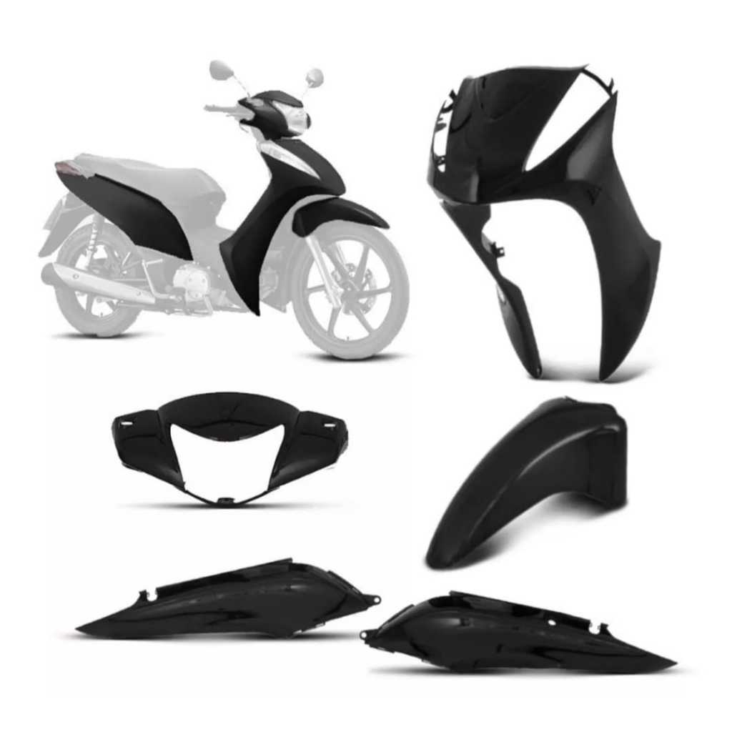 Kit Carenagem plástica Biz 125 Biz 110 2011 2014 2016 freio a Tambor 4 Peças PRETO