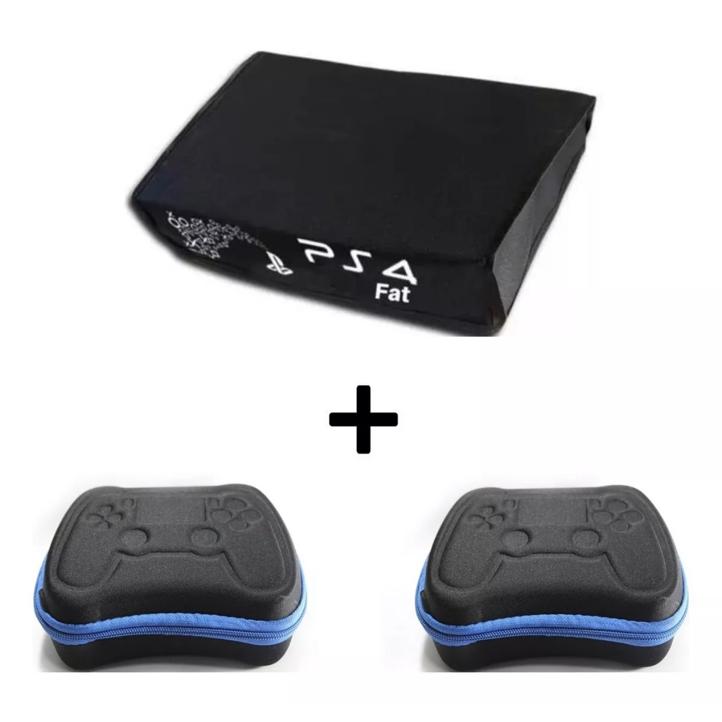 Kit (1) Capa Antipoeira Console PS4 FAT + (2) Cases Estojo Bolsa Controle Dualshock PS4