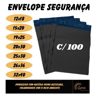 Kit 100 Envelope de Segurança Plástico Preto 12x18 / 15x20 / 19x25 / 20x30 / 25x30 /  26x36 / 30x60 / 32x40  / 37x50 em Oferta na Shopee