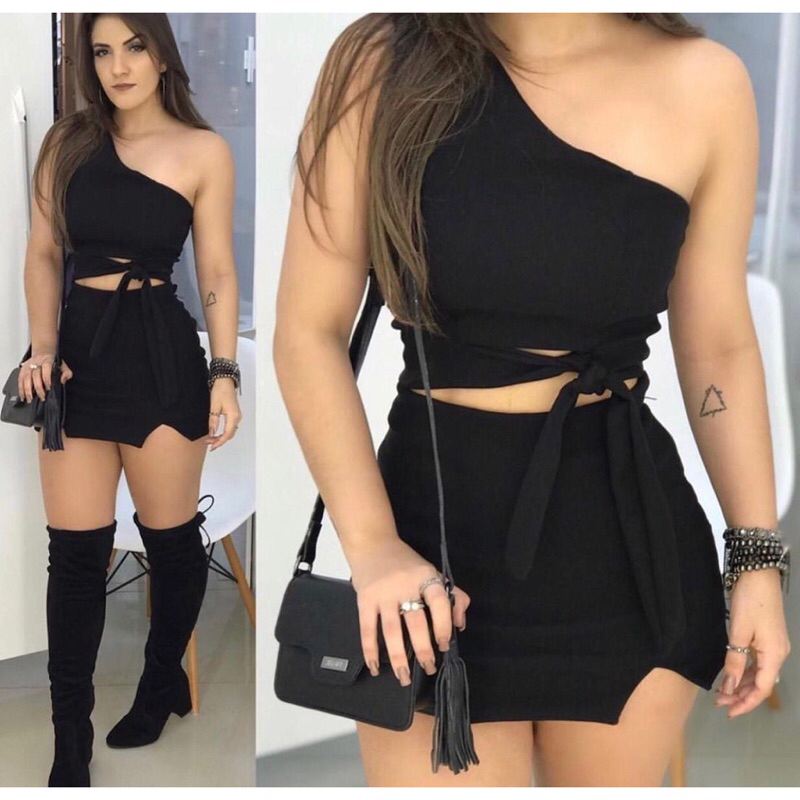 Conjunto Cropped e Saia Nula Manga