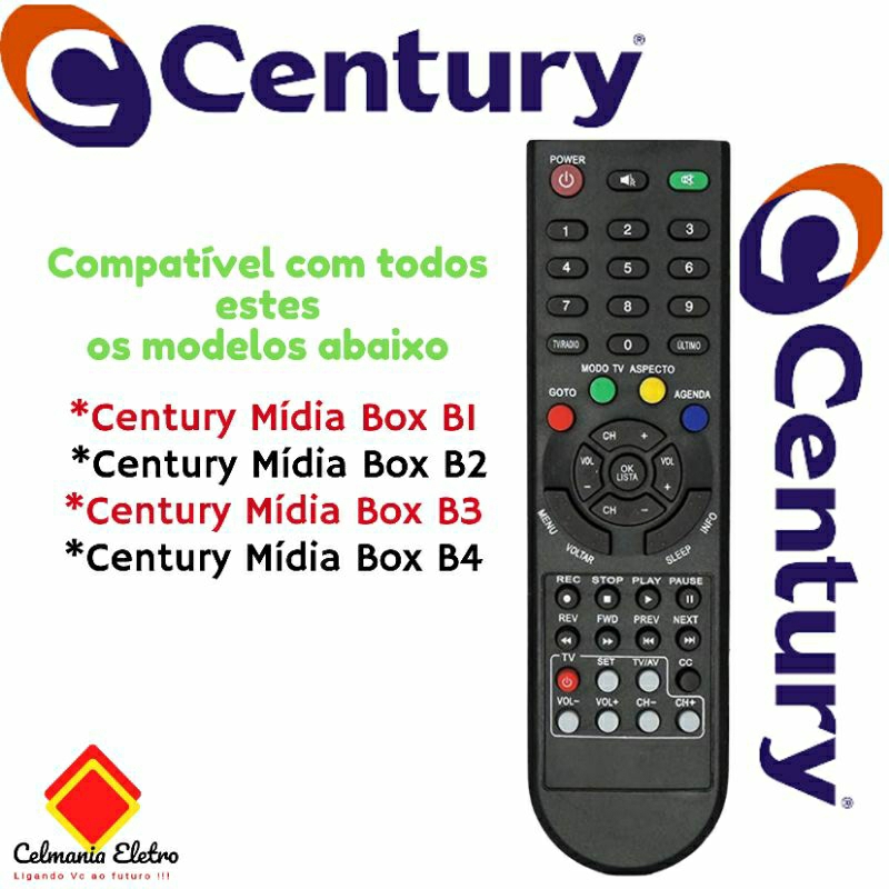 Controle Remoto Receptor Century Mídia Box B1 , B2 também compatível com B3 , B4 e B5