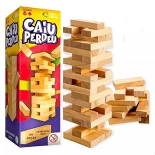 Jogo Caiu Perdeu Pais & Filhos de Madeira Jogo da Torre de Madeira 54 Peças Desenvolve Coordenação Motora em Oferta na Shopee
