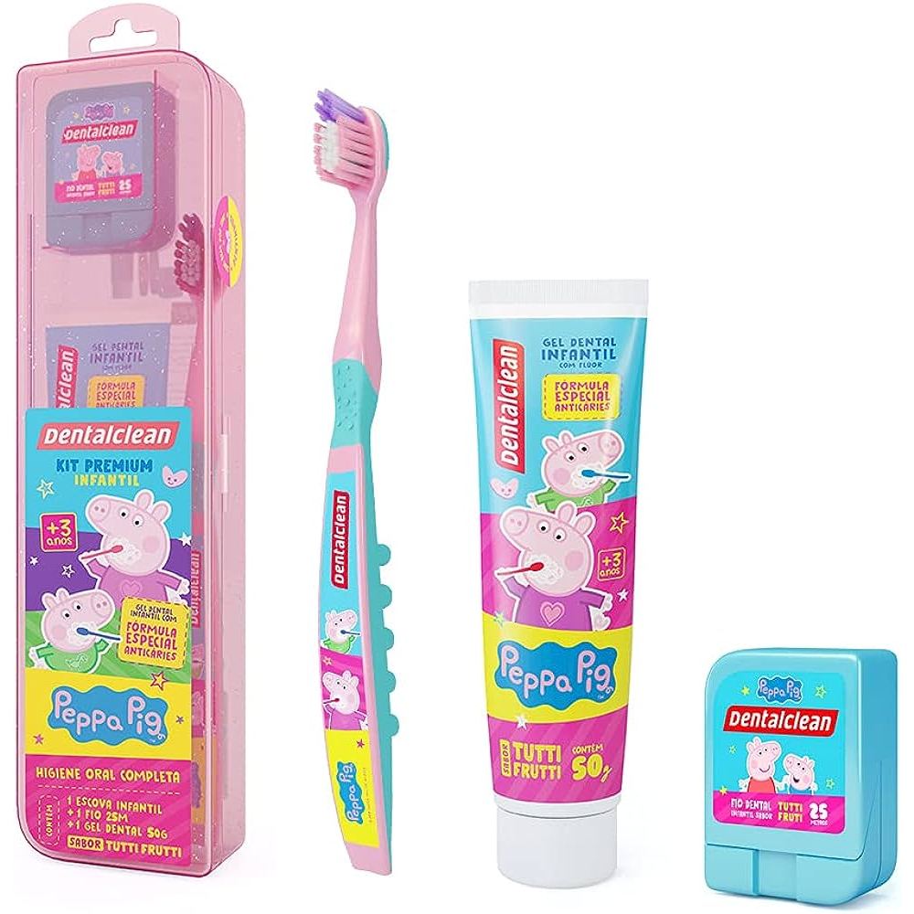 Kit Escova de dente infantil + Fio dental + Gel dental Peppa Pig