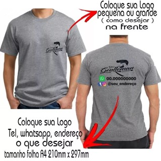 kit 2 unidades camiseta toda cinza personalizada com sua logo e arte Frente e Costas A4 em Oferta na Shopee