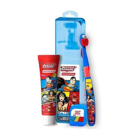 Kit Escova de dente infantil + Fio dental + Gel dental infantil Liga da Justiça