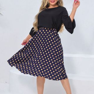 Saia Plissada Midi Crepe Bolinha Poa Com Forro