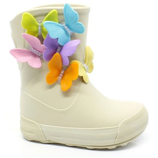 Galocha Bota Infantil Plugt Menina Borboletas Coloridas Brilho Glitter Bege