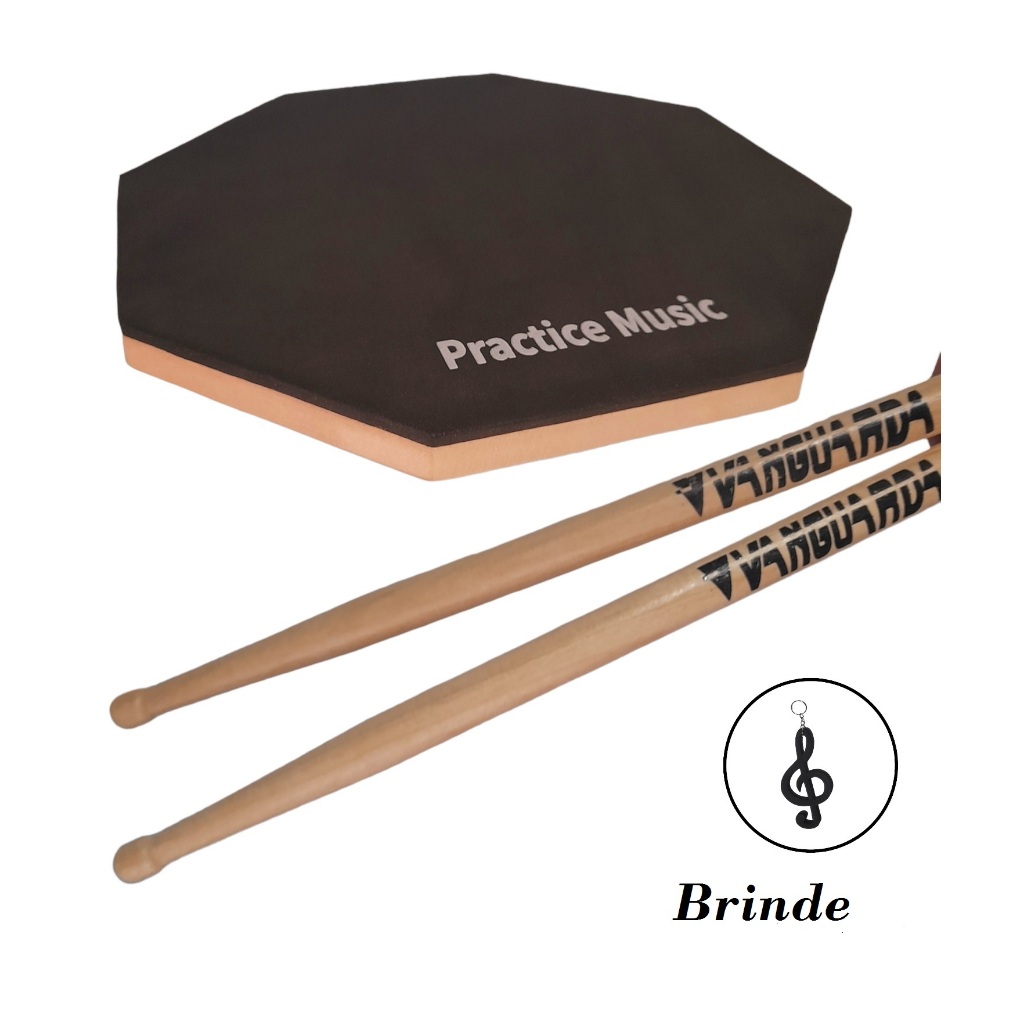 1 Pad de estudo Treino 27cm + Par de Baquetas + Brindezinho