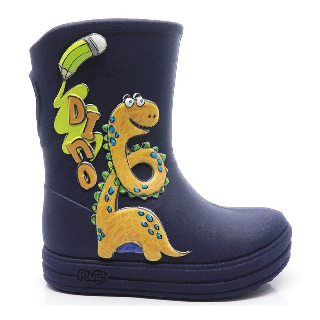 Galocha Bota Infantil Plugt Menino Confortável Dinossauro Escolar Azul Marinho Laranja - Baby & Kids Fashion
