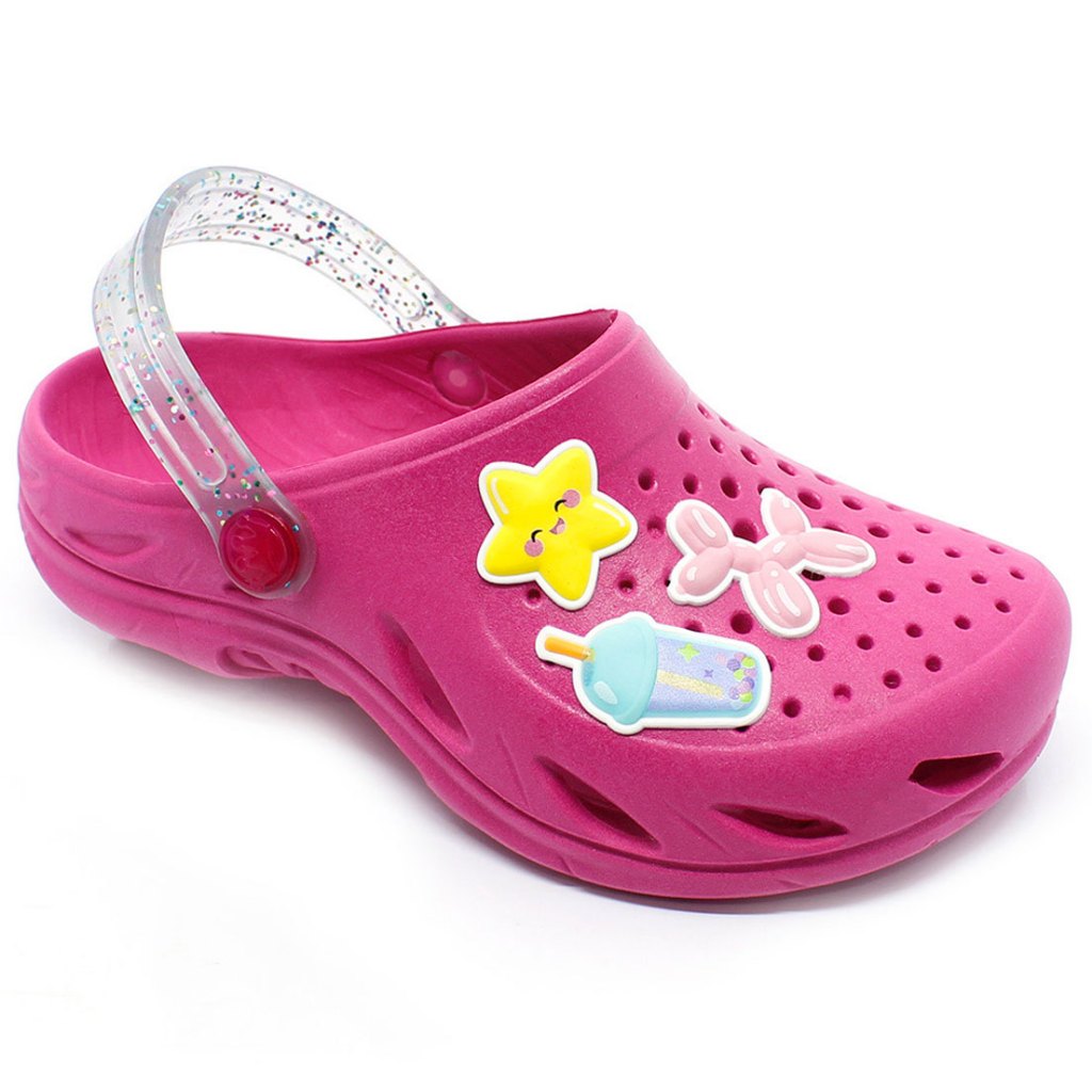 Babuche Sandália Chinelo Papete Infantil Plugt Menina Patches Estrela Glitter Pink em Oferta na Shopee