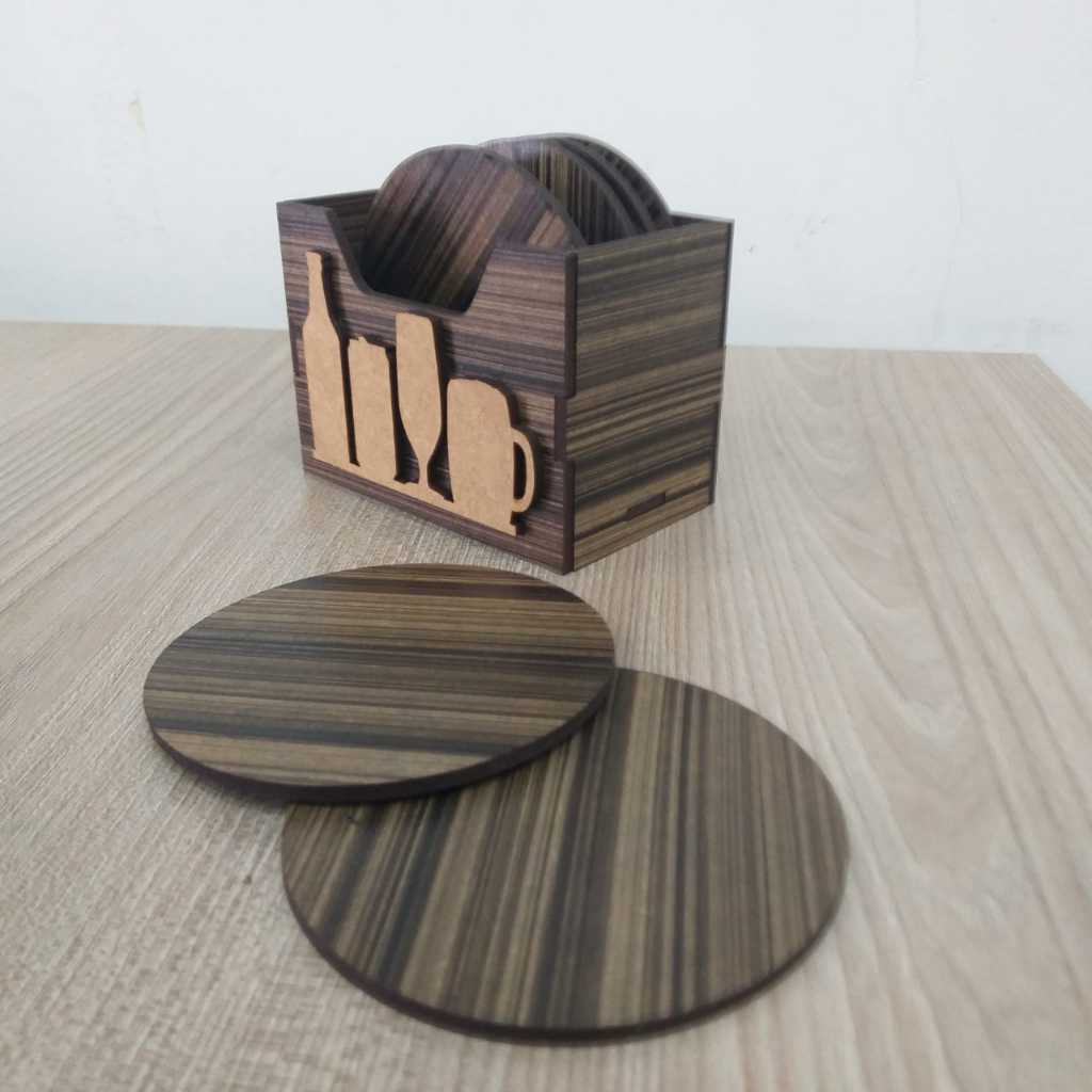 Porta Copos Em Mdf 3mm. com 6 bolachas de 9cm