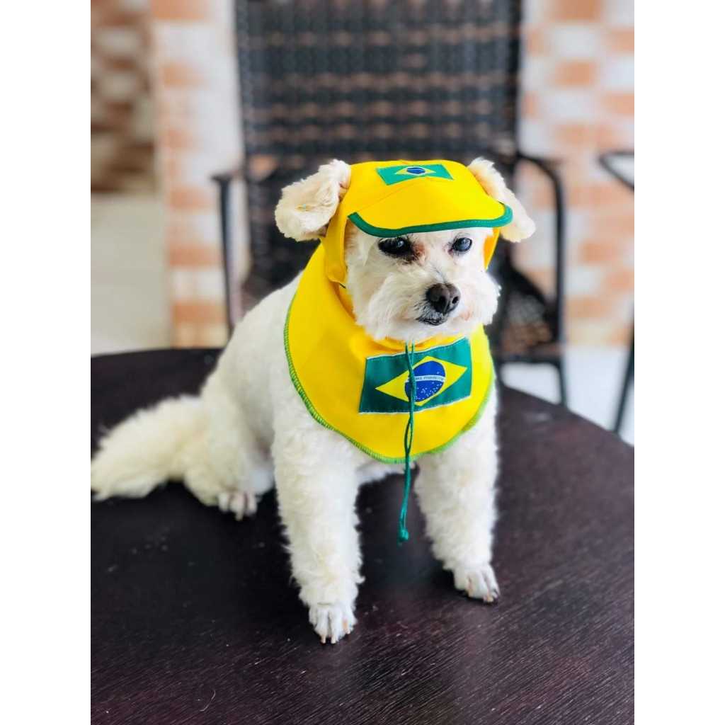 BANDANA E BONÉ DO BRASIL PARA CACHORRO E GATO