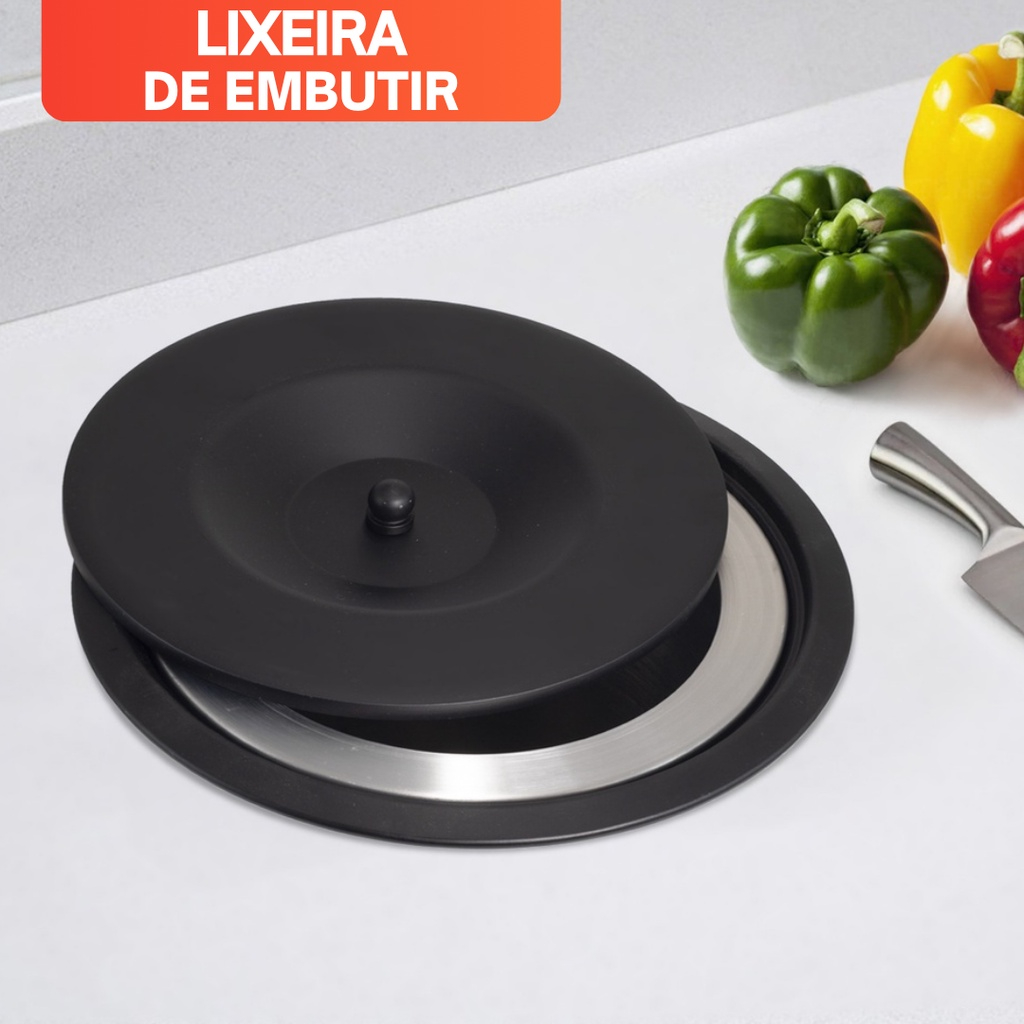 Lixeira de Embutir Pia Cozinha Granito Inox 3L 5L 8L Tampa Preta Cozinha Residencial Apartamento Moderna Durável em Oferta na Shopee