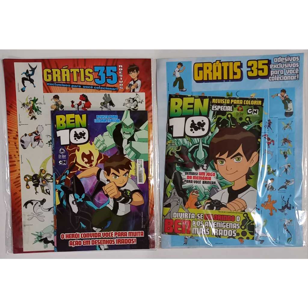 Kit 2 REVISTAS p/ PINTAR e COLORIR BEN 10 e 70 ADESIVOS BEN10 em  2 Cartelas com 35 ADESIVOS Super Herói BEN 10 em Oferta na Shopee
