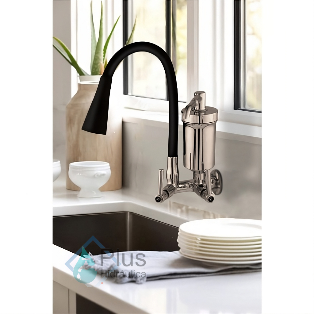 Torneira Cozinha C/filtro PRETA Parede Cone 1/4V. em Oferta na Shopee