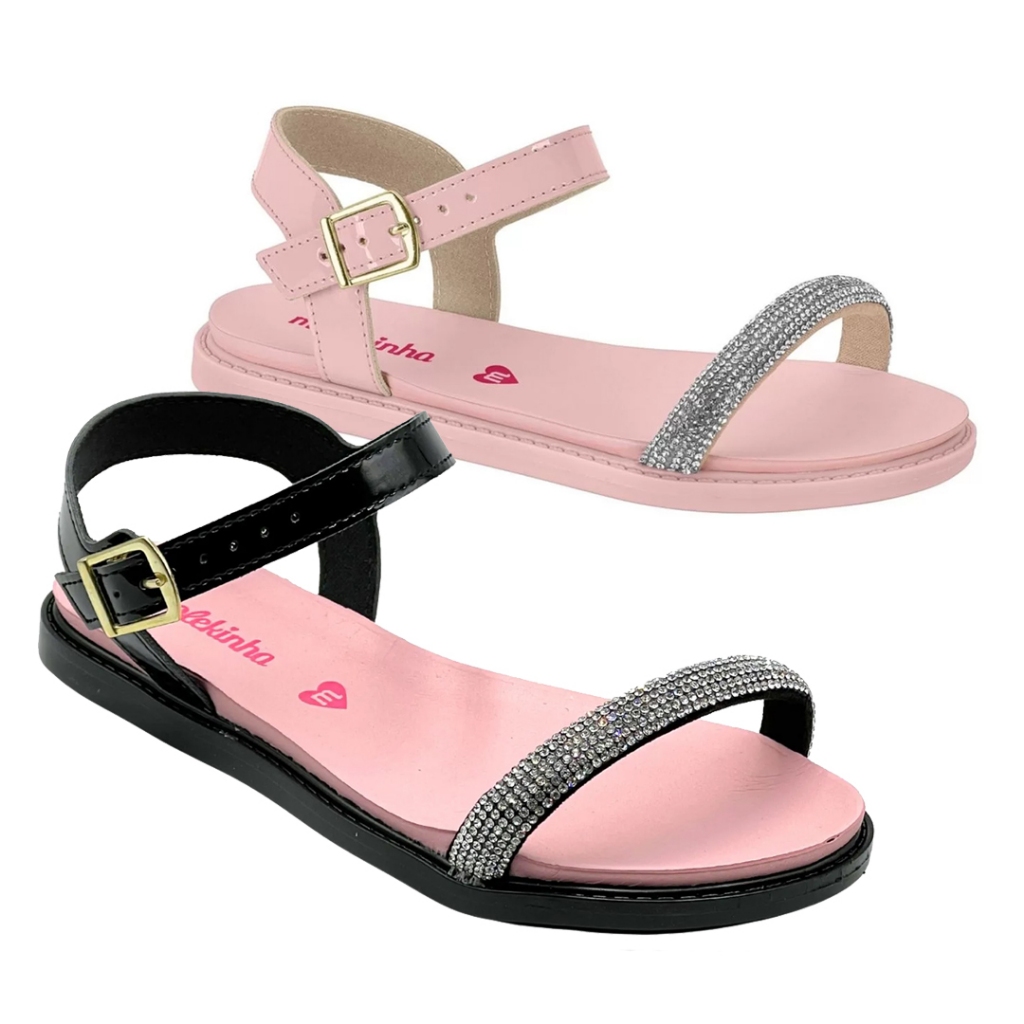 Sandália Molekinha Rasteirinha Verniz Com Strass Molekinha 2312258