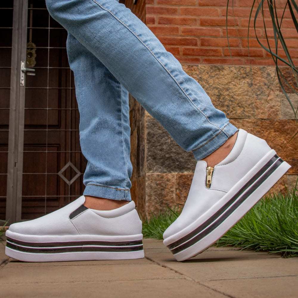 Slip On Feminino Sola Alta Tênis Plataforma Com Zíper Iate Macio Para Ficar Alta em Oferta na Shopee