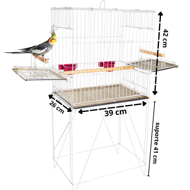 Gaiola Para Calopsita Viveiro Duplex (05- A) C/ Pé Grande Agapornis Aves Mansas Com 03 Poleiros e 02 Comedouros Promoção Envio Imediato