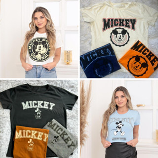 Camiseta Feminina 100% Algodão T-shirt Estampada Coleção Mickey Baby Look Blusinha