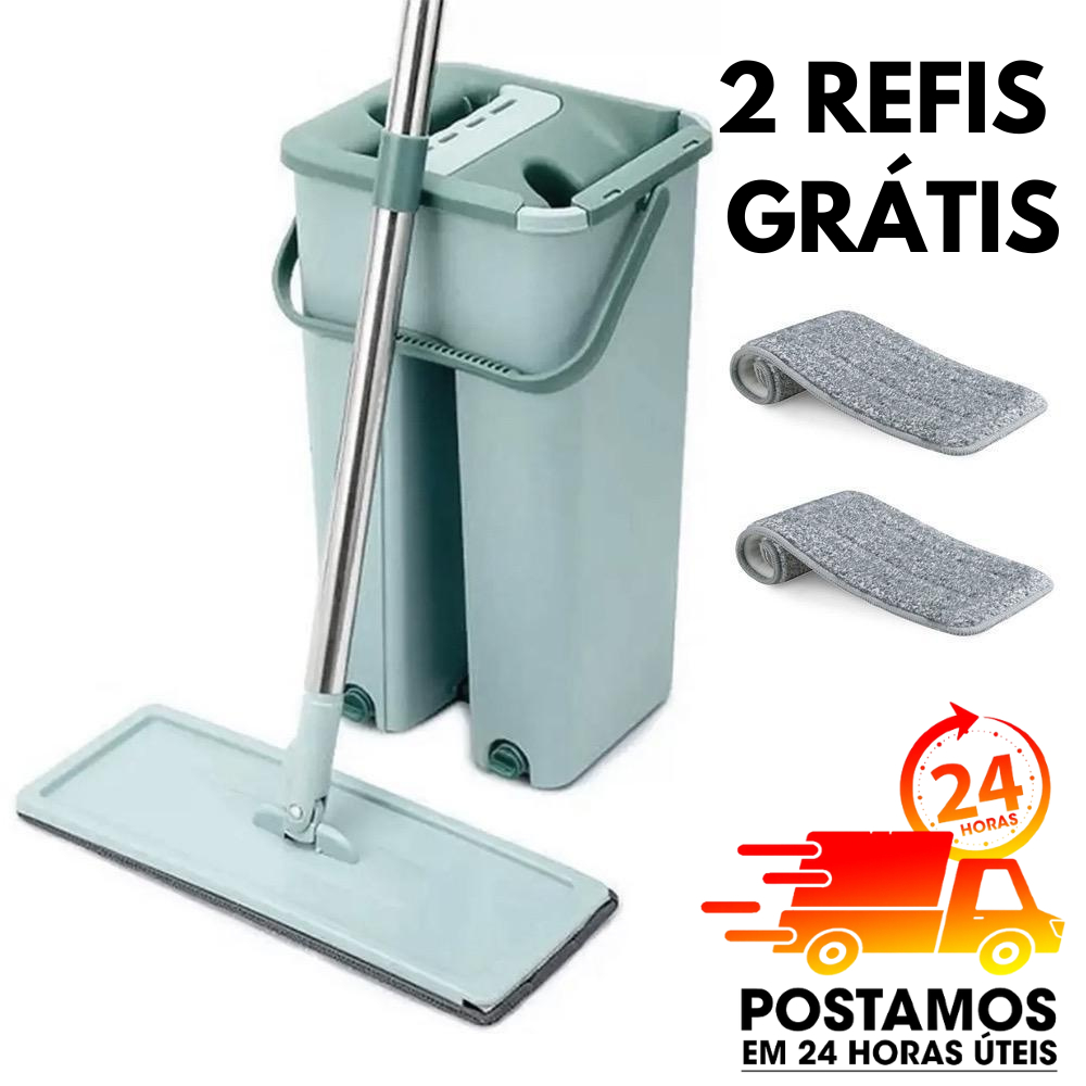 Rodo Flat Mop E Balde Lava E Seca Profissional Com 2 Refil Rodo Mágico Lava e Seca Tira Pó Limpeza