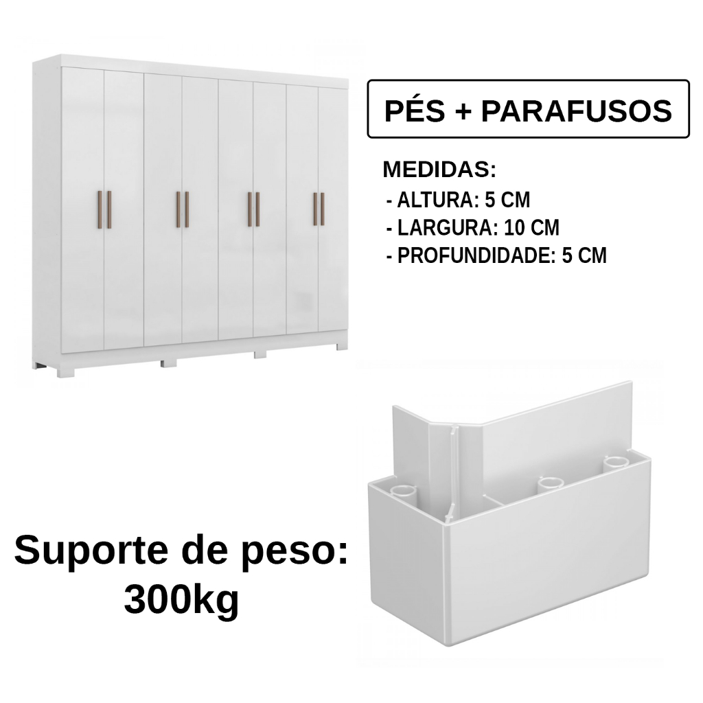 Kit com Pés para Guarda Roupa Racks Armário Móveis em ABS Branco Com 8 Unidades Maxel - Home & Living