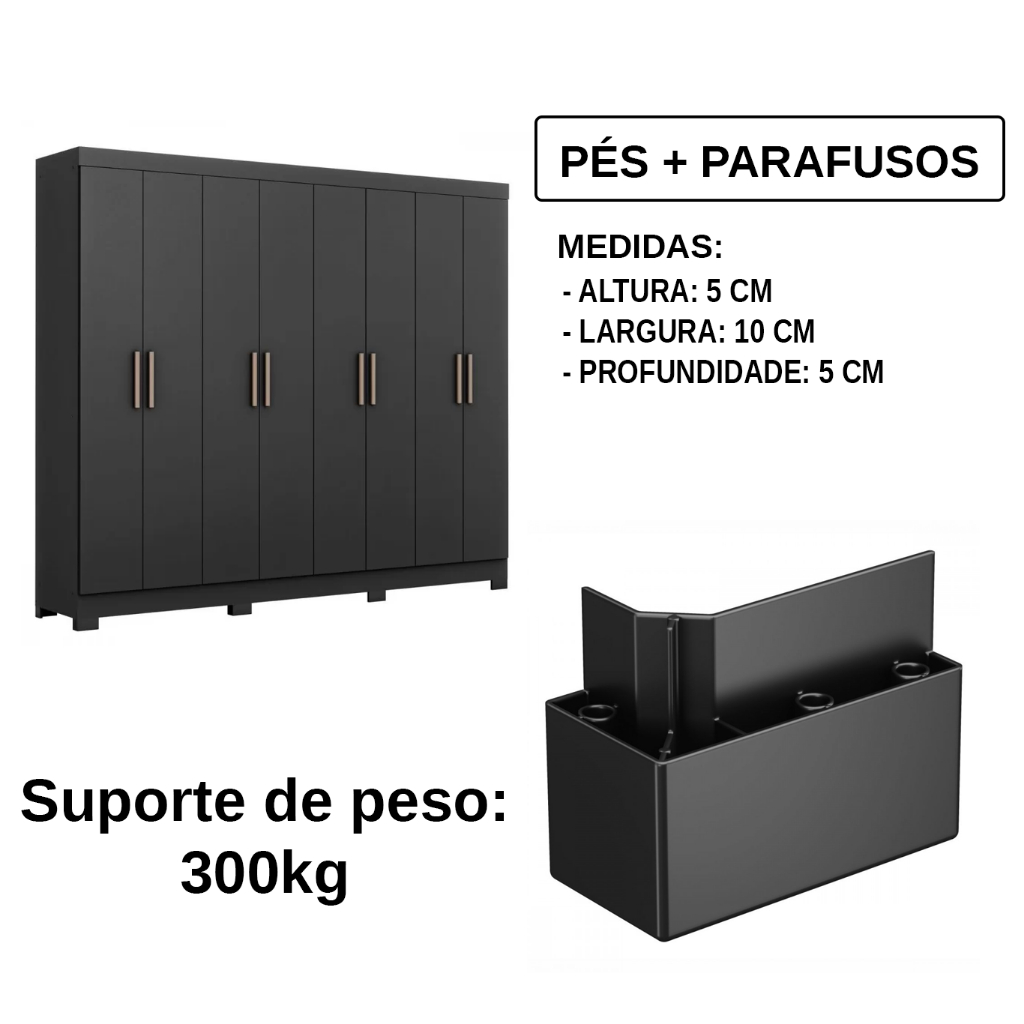 Kit com Pés para Guarda Roupa Racks Armário Móveis em ABS Preto Com 8 Unidades Maxel em Oferta na Shopee