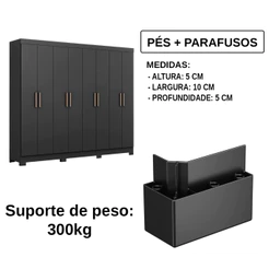 Kit com Pés para Guarda Roupa Racks Armário Móveis em ABS Preto Com 8 Unidades Maxel