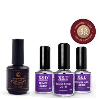 Kit Preparadores X&D Primer Ácido + Primer Não Ácido + Regulador De PH Unhas De Gel Acrigel E Porcelana+ top coat